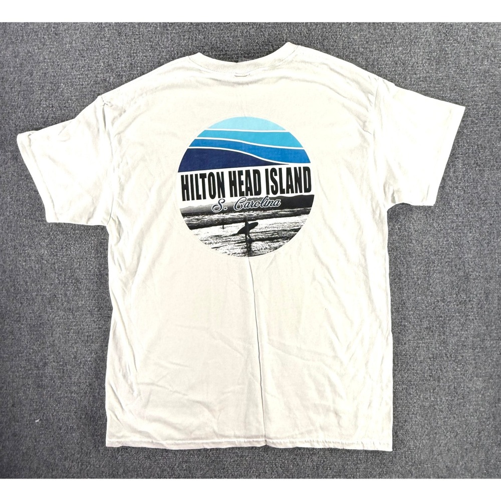 Gildan‎ Hilton Head Island South Carolina Surf Graphic T-Shirt Mens Large White